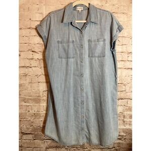 Wonderly Chambray Shirt Dress Womens Medium Light Blue Full Button Front Beachy